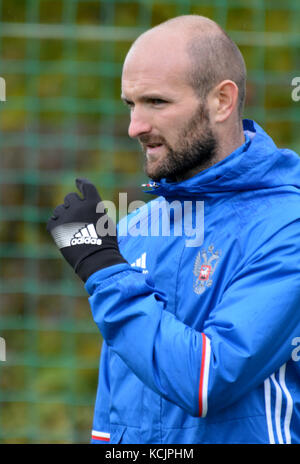 Moscou, Russie.05th octobre 2017.Konstantin Rausch, milieu de football international russe, en session d'entraînement avant le match de test contre la Corée du Sud à Moscou le 5 octobre 2017.Crédit : Alizada Studios/Alay Live News Banque D'Images