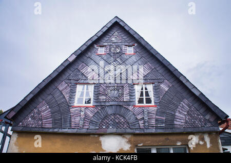 Jiretin pod Jedlovou, Sankt Georgenthal, maison, pignon Banque D'Images