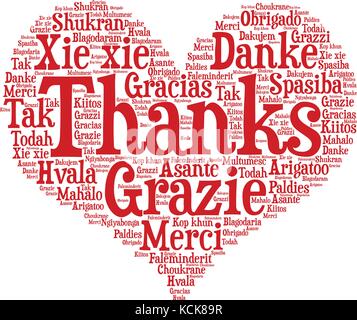 Words cloud, concept of thanks made with heart shape and tags on white background. Illustration de Vecteur