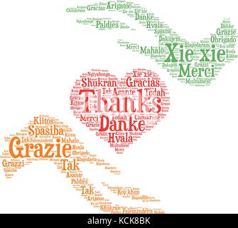 Words cloud, concept of thanks made with heart shape and tags on white background. Illustration de Vecteur
