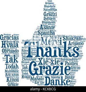 Words cloud, concept of thanks made with thumb up shape and tags on white background. Illustration de Vecteur