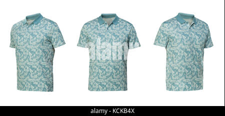 Polo avec motif fleurs. t-shirt vue avant trois positions sur un fond blanc Banque D'Images