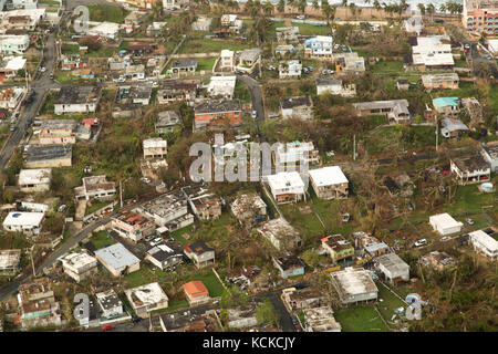 Une vue aérienne des dégâts laissés après l'Ouragan Maria à Porto Rico. Banque D'Images