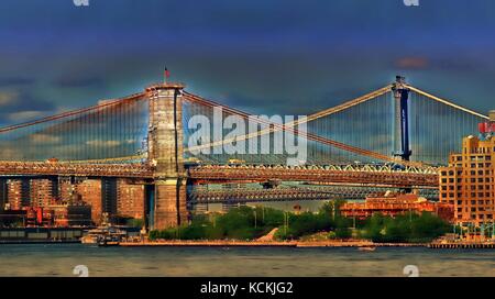 Les ponts de Brooklyn et de Manhattan Banque D'Images