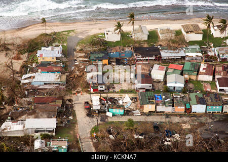 Une vue aérienne des dégâts laissés après l'Ouragan Maria à Porto Rico Banque D'Images