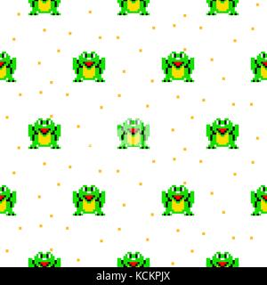 La grenouille verte cartoon pixel art modèle homogène. Illustration de Vecteur