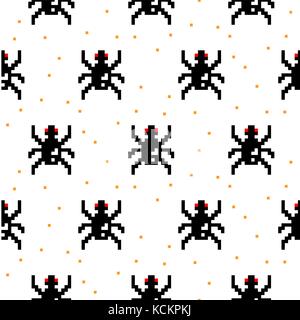 L'araignée noire cartoon pixel art modèle homogène. Illustration de Vecteur