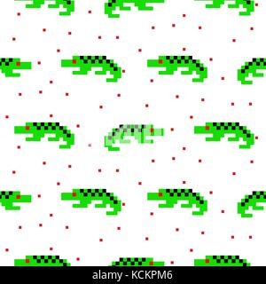 Crocodile vert cartoon pixel art modèle homogène. Illustration de Vecteur