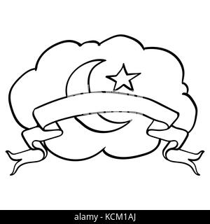 Caricature L'islam crescent religieux star sur le cloud et ruban sur -vector illustration croquis Illustration de Vecteur