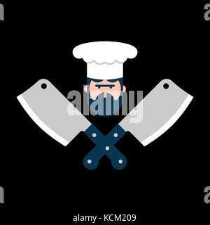 Chef boucher. logo et le couteau pour la viande. steak house label. couteau de boucher. signe pour restaurant ou boutique bouchers. vector illustration Illustration de Vecteur