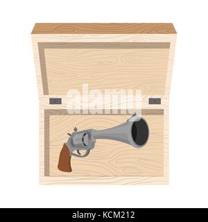 Vintage gun dans boîte en bois. retro premium. armes pistolet pirate. vector illustration Illustration de Vecteur