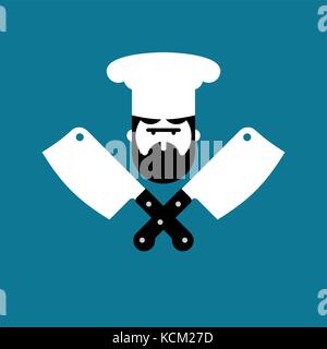 Chef boucher. logo et le couteau pour la viande. steak house label. couteau de boucher. signe pour restaurant ou boutique bouchers. vector illustration Illustration de Vecteur