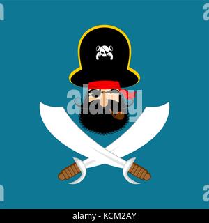 Logo pirate. chef de l'écumeur et sabres. symbole pirate. vector illustration Illustration de Vecteur