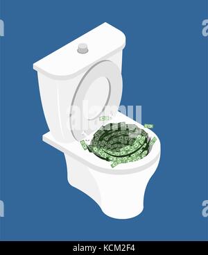 L'argent dans des toilettes..) laver l'argent en wc. vector illustration Illustration de Vecteur