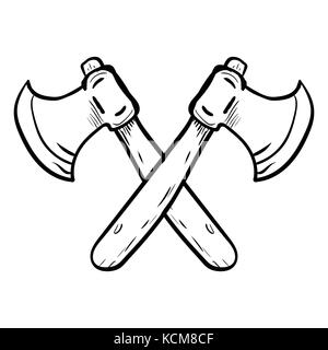 Dessin à la main de deux axes croisés isolé sur fond blanc. noir et blanc simple ligne vector illustration pour livre de coloriage - ligne dessinée vector Illustration de Vecteur