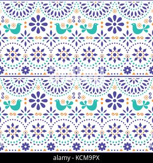 L'art populaire mexicain motif transparent vecteur avec oiseaux et fleurs, colorées fiesta design inspiré par la forme d'art traditionnel mexique Illustration de Vecteur