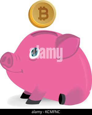 Сoin tomber dans une tirelire cochon Illustration de Vecteur