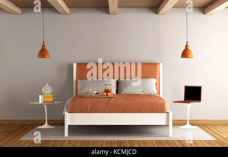 Maître minimaliste chambre avec lit double - 3D Rendering Banque D'Images