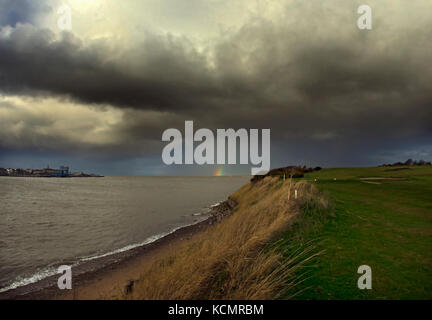 Tempête sur l'estuaire de Wyre, vue de knott fin golf course, lancashire, uk Banque D'Images