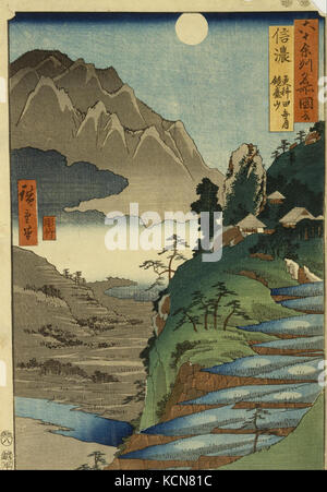 Ando Hiroshige Mt. Kyodai et la Lune reflétée dans les champs de riz à Sarashina dans la province de Shinano, No 25 Banque D'Images