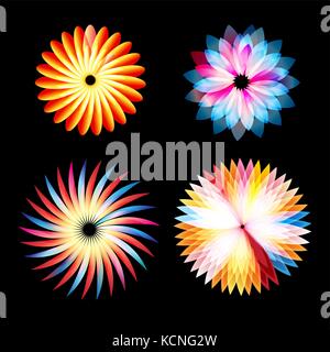 Abstract vector set of glowing fleurs multicolores sur fond sombre Illustration de Vecteur