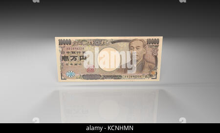 Close up of Japanese yen billet sur une surface brillante Banque D'Images