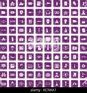 La criminalité 100 icons set grunge purple Illustration de Vecteur