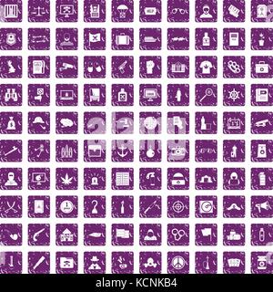 100 crime investigation icons set grunge purple Illustration de Vecteur