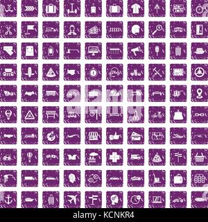 Livraison 100 icons set grunge purple Illustration de Vecteur