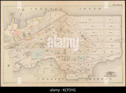 Une illustration tirée de l'Atlas de la ville de Boston, qui se concentre sur le sud et l'est de Boston, offrant une vue détaillée de l'aménagement urbain et de l'infrastructure tels qu'ils apparaissaient dans les années 1960 Banque D'Images