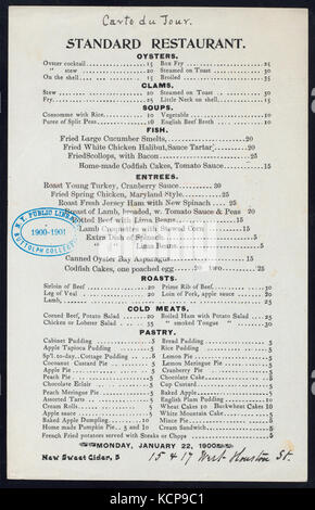 MENU DU JOUR (organisé par) RESTAURANT (standard) à 15 et 17 WEST HOUSTON STREET (reste) ; (NYPL Hadès 272343475311) Banque D'Images