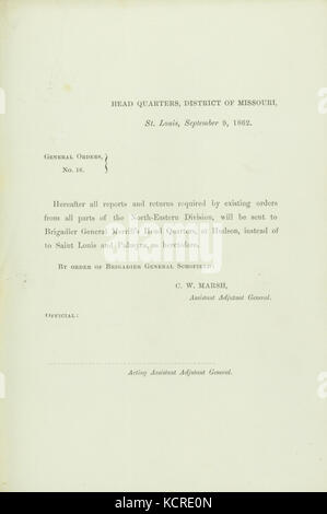 Les ordonnances générales, n° 16, de C.W. Marsh, adjudant général adjoint, Head Quarters, District de New York, Saint Louis, le 9 septembre 1862 Banque D'Images