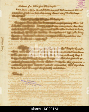 Un extrait écrit de la correspondance de Thomas Jefferson datée du 11 février 1804, envoyée de Philadelphie au général Thomas Sumter, reflétant les questions politiques et gouvernementales du début du XIXe siècle. Banque D'Images
