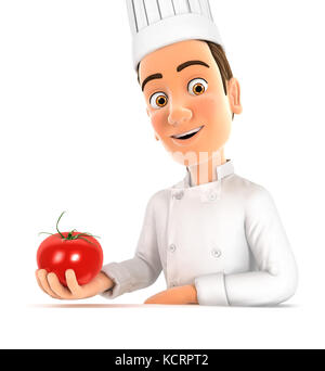 Chef cuisinier 3d Présentation de la tomate, l'illustration avec fond blanc isolé Banque D'Images