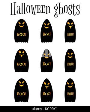 Black ghost, ghost halloween, ensemble d'halloween fantômes vecteur, éléments de décoration de vacances avec dégradé orange Illustration de Vecteur