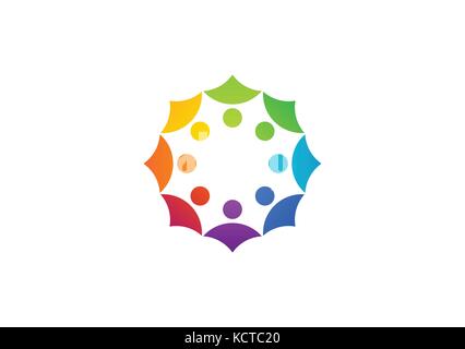 Cercle arc-en-ciel couleurs équipe logo de travail, global uni arc-en-ciel couleur personnes connexion symbole icône conception vectorielle Illustration de Vecteur