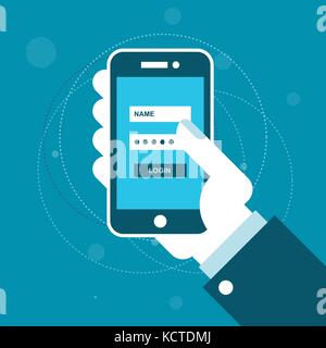 Smartphone avec formulaire de connexion à l'écran dans la main Illustration de Vecteur