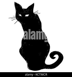 Une Silhouette En Noir Et Blanc D Un Chat Assis Bien Droit Et Se Tourna Vers Un Cote Dessin Couleur Ou De L Illustration Vectorielle Image Vectorielle Stock Alamy