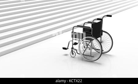 Fauteuil roulant Handicap noir près de l'escalier blanc Banque D'Images