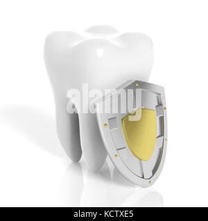 Silver Shield et symboles de la dent, isolé sur fond blanc Banque D'Images