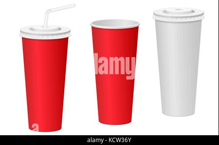 Tasse de papier rouge et blanc avec un couvercle. boisson gazeuse. vector illustration Illustration de Vecteur