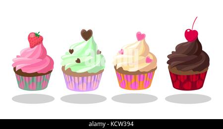 Série de cupcakes avec coeurs. vector illustration Illustration de Vecteur