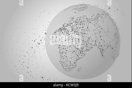 Carte du monde point, ligne, composition, représentant le global, global network connection,sens international. vector illustration blanc noir Illustration de Vecteur