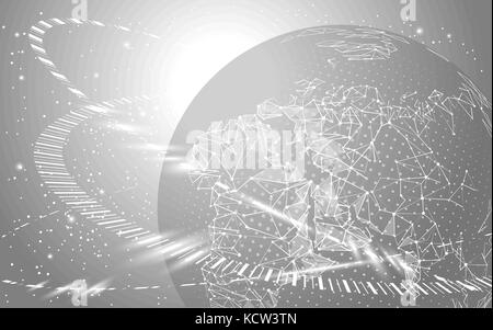 Image abstraite d'une planète terre sous la forme d'un ciel étoilé ou l'espace, composé de points, des lignes et des formes dans la forme des planètes, des étoiles et de l'u Illustration de Vecteur