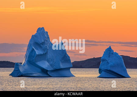 Les icebergs dans l'Océan Atlantique (baie de Bonavista ) au coucher du soleil, Eastport (Terre-Neuve et Labrador, Canada Banque D'Images
