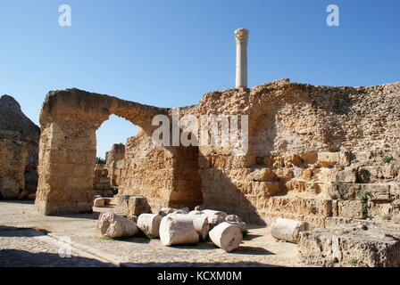 D'anciennes ruines de l'établissement de bains d'Antonin, Carthage, Tunis, Tunisie Banque D'Images