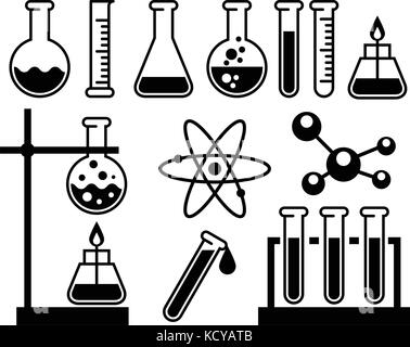 Matériel de laboratoire chimique - tubes à essai, flacons en verre et de mesure Illustration de Vecteur