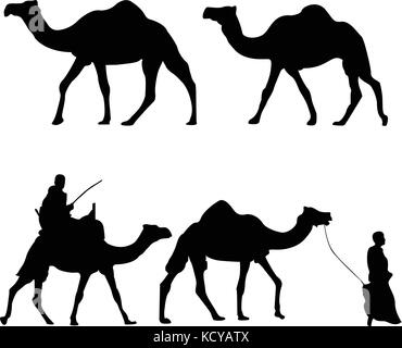 Silhouettes de chameaux avec camel toucheurs Illustration de Vecteur