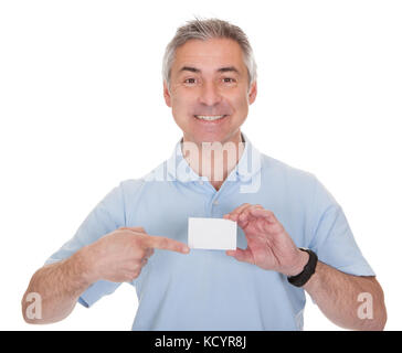 Carte de visite vierge man over white background Banque D'Images