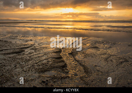 Agate Beach, au coucher du soleil , Haida Gwaii, anciennement connu sous le nom de Queen Charlotte Islands, British Columbia, Canada Banque D'Images